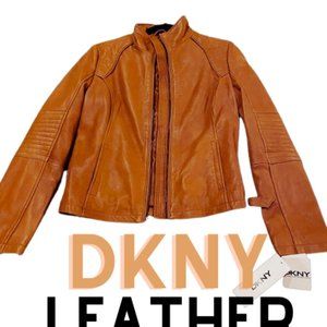 DKNY Tan Leather Moto Jacket